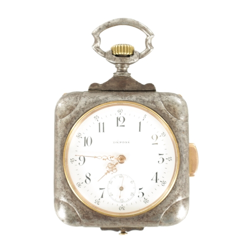 368 - A SQUARE GUN METAL CASED QUARTER REPEATING POCKET WATCH the case with moulded corners and gilt repea... 