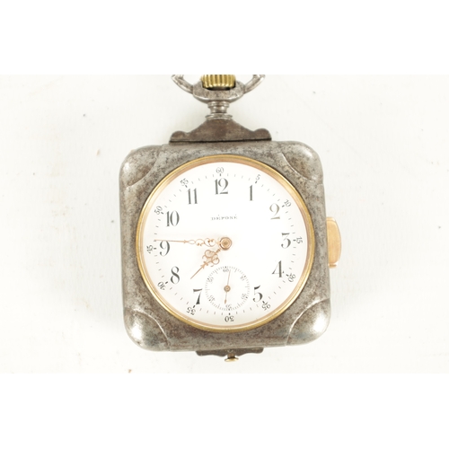 368 - A SQUARE GUN METAL CASED QUARTER REPEATING POCKET WATCH the case with moulded corners and gilt repea... 