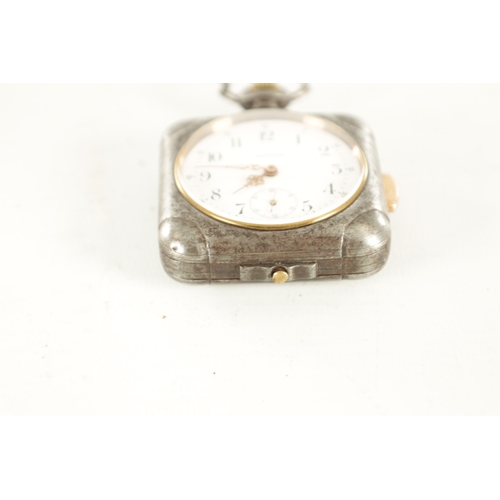 368 - A SQUARE GUN METAL CASED QUARTER REPEATING POCKET WATCH the case with moulded corners and gilt repea... 