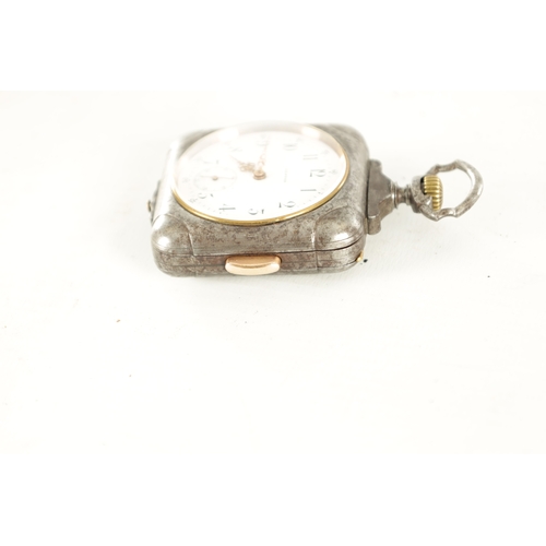 368 - A SQUARE GUN METAL CASED QUARTER REPEATING POCKET WATCH the case with moulded corners and gilt repea... 