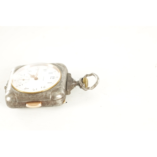 368 - A SQUARE GUN METAL CASED QUARTER REPEATING POCKET WATCH the case with moulded corners and gilt repea... 