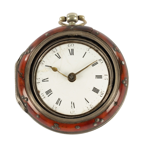 369 - JOHN ROGERS, LEOMINSTER. A GEORGE III SILVER AND TORTOISESHELL TRIPLE CASED POCKET WATCH, having and... 