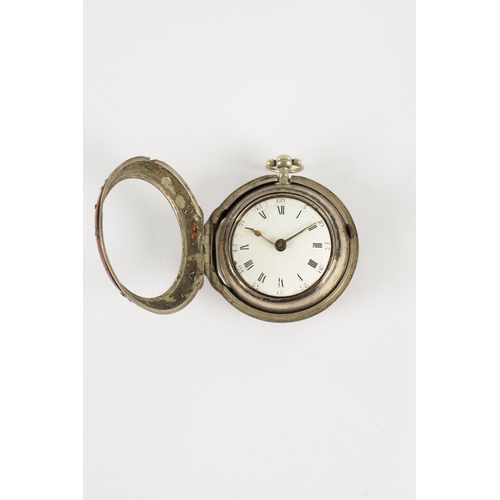 369 - JOHN ROGERS, LEOMINSTER. A GEORGE III SILVER AND TORTOISESHELL TRIPLE CASED POCKET WATCH, having and... 