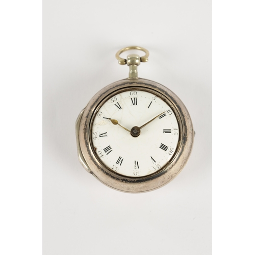 369 - JOHN ROGERS, LEOMINSTER. A GEORGE III SILVER AND TORTOISESHELL TRIPLE CASED POCKET WATCH, having and... 