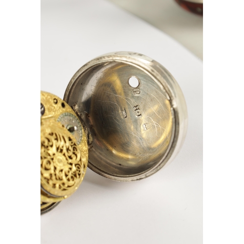 369 - JOHN ROGERS, LEOMINSTER. A GEORGE III SILVER AND TORTOISESHELL TRIPLE CASED POCKET WATCH, having and... 