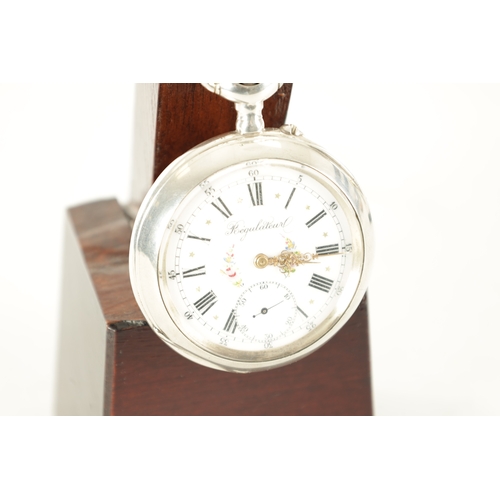 372 - A SILVER OPEN FACED GOLIATH REGULATOR POCKET WATCH, the plane case with gilt winding crown enclosing... 