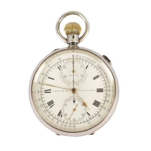 375 - S. SMITH & SON, LONDON. A LATE 19TH CENTURY SILVER KEYLESS LEVER SPLIT SECOND CHRONOGRAPH POCKET WAT... 