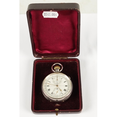 375 - S. SMITH & SON, LONDON. A LATE 19TH CENTURY SILVER KEYLESS LEVER SPLIT SECOND CHRONOGRAPH POCKET WAT... 