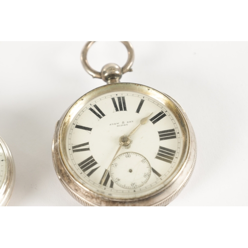 377 - TWO NORTH YORKSHIRE MADE SILVER OPEN FACED POCKET WATCHES, the larger watch by Snow & son, Ripon wit... 