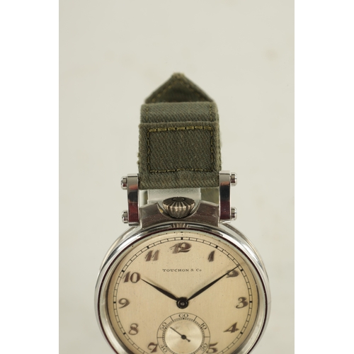 378 - A GENTLEMAN'S STAINLESS STEEL TOUCHON (SWISS) WRISTWATCH WITH POCKET WATCH MOVEMENT the pocket watch... 