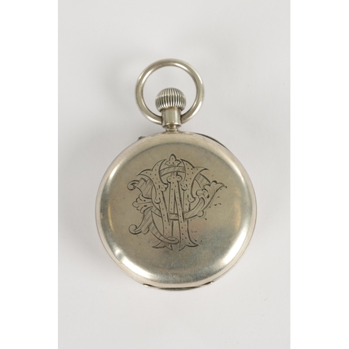 379 - A SILVER CASED CHRONOGRAPH POCKET WATCH the case with engraved monogram enclosing a white enamel dia... 