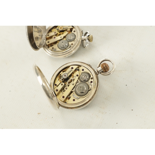 383 - TWO SILVER CASED FOB WATCHES a half hunter with enamel dial fronting a keyless wound spring driven m... 