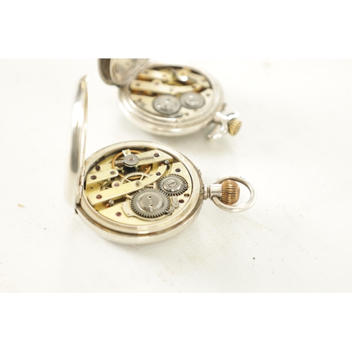 383 - TWO SILVER CASED FOB WATCHES a half hunter with enamel dial fronting a keyless wound spring driven m... 