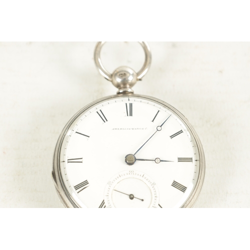 385 - WALTHAM WATCH CO. AN EARLY SILVER OPEN FACED AMERICAN POCKET WATCH, engine turned case enclosing an ... 