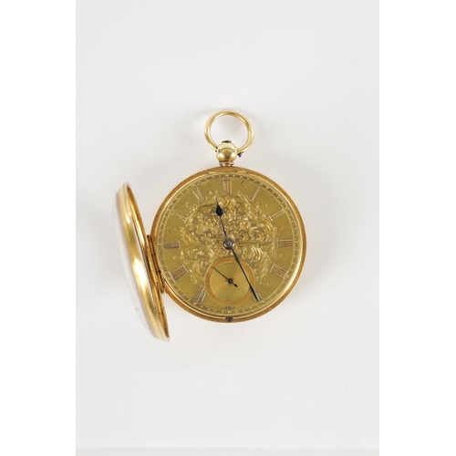 386 - AN 18CT GOLD OPEN FACED POCKET WATCH, the case missing the back cover enclosing a gild foliate engra... 