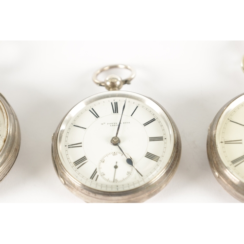 388 - A COLLECTION OF FOUR SILVER OPEN FACED POCKET WATCHES BY POTTS & SONS, LEEDS all with vacant cartouc... 