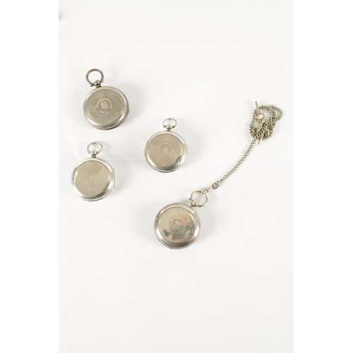 388 - A COLLECTION OF FOUR SILVER OPEN FACED POCKET WATCHES BY POTTS & SONS, LEEDS all with vacant cartouc... 