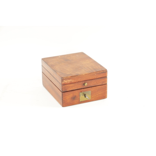 391 - A 19TH CENTURY MAHOGANY POCKET WATCH HOLDER with a hinged top and lift-out holder. (9cm wide 11cm de... 