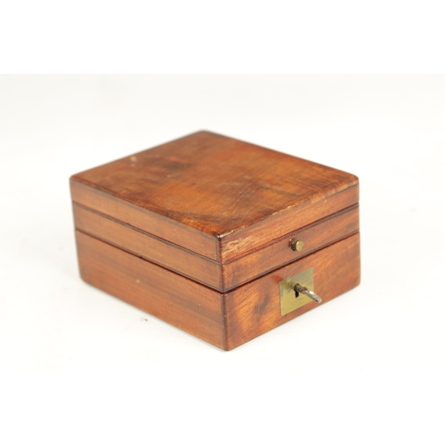 391 - A 19TH CENTURY MAHOGANY POCKET WATCH HOLDER with a hinged top and lift-out holder. (9cm wide 11cm de... 