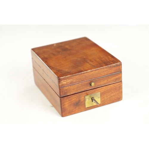 391 - A 19TH CENTURY MAHOGANY POCKET WATCH HOLDER with a hinged top and lift-out holder. (9cm wide 11cm de... 