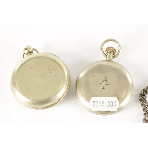 392 - TWO OPEN FACED RAILWAY POCKET WATCHES, the first by Potts & Sons, Leeds, having a nickel case inscri... 