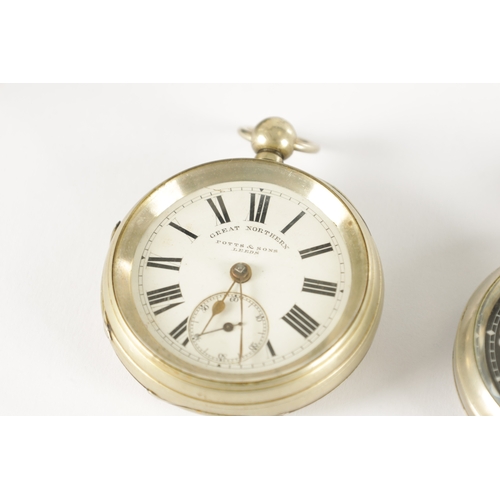 392 - TWO OPEN FACED RAILWAY POCKET WATCHES, the first by Potts & Sons, Leeds, having a nickel case inscri... 