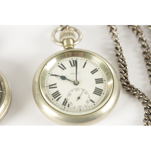 392 - TWO OPEN FACED RAILWAY POCKET WATCHES, the first by Potts & Sons, Leeds, having a nickel case inscri... 