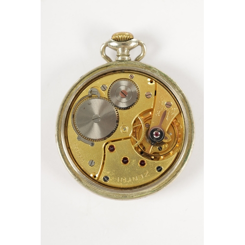 396 - A GERMAN OFFICER'S PRE THIRD REICH ZENITH MILITARY POCKET WATCH, having a nickel case with screw bac... 