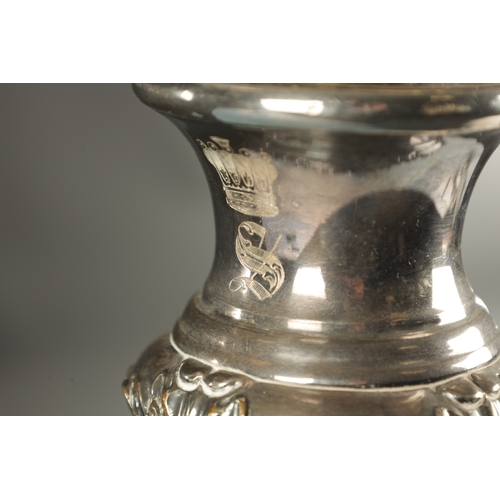 403 - A LARGE 19TH CENTURY SILVER PLATED CANDLESTICK / CENTREPIECE with elaborate leaf-carved decoration, ... 