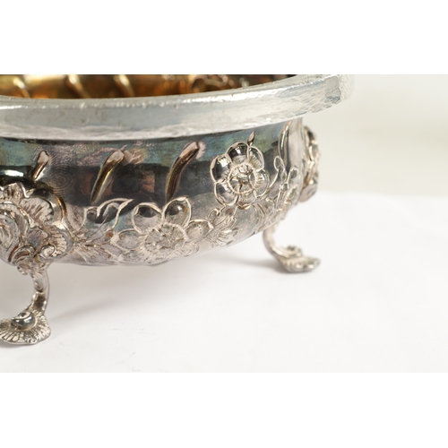 408 - A 19TH CENTURY .925 HALLMARKED SILVER SHALLOW BOWL OF HORSE RACING INTEREST a flower head embossed d... 