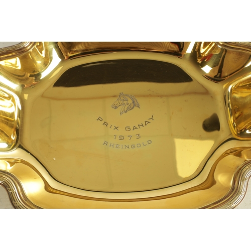 422 - A PUIFORCAT PARIS SILVER GILT PRESENTATION DISH the centre engraved with a horse's head and inscript... 