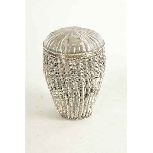 431 - AN UNUSUAL 19TH CENTURY FOREIGN SILVER BASKET WEAVE CASKET - UNHALLMARKED formed as a skep, the twis... 