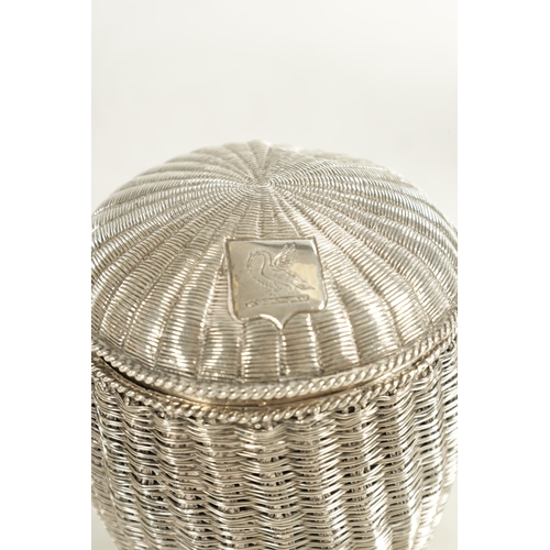 431 - AN UNUSUAL 19TH CENTURY FOREIGN SILVER BASKET WEAVE CASKET - UNHALLMARKED formed as a skep, the twis... 