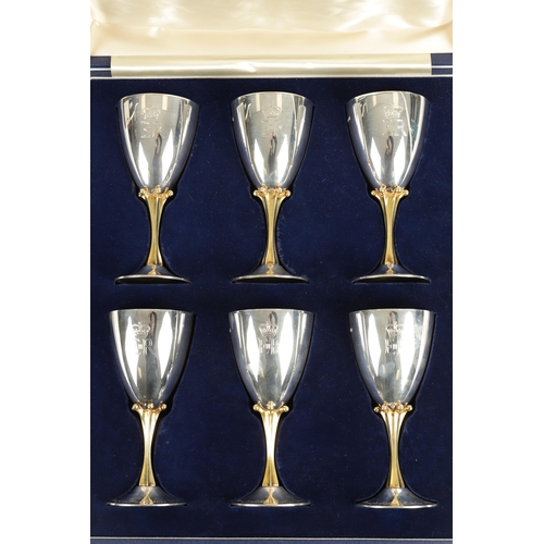 435 - A FINE CASED SET OF 6 ELIZABETH II 1952-1977 SILVER JUBILEE COMMEMORATIVE SILVER GILT GOBLETS the pl... 