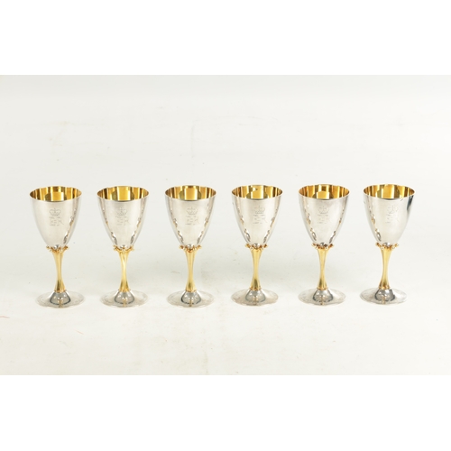 435 - A FINE CASED SET OF 6 ELIZABETH II 1952-1977 SILVER JUBILEE COMMEMORATIVE SILVER GILT GOBLETS the pl... 