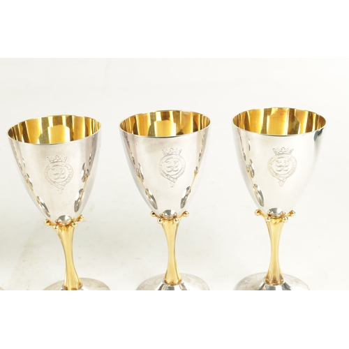 435 - A FINE CASED SET OF 6 ELIZABETH II 1952-1977 SILVER JUBILEE COMMEMORATIVE SILVER GILT GOBLETS the pl... 