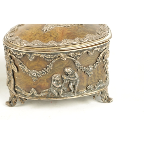 438 - A 19TH CENTURY SILVER AND TORTOISESHELL HEART SHAPED JEWELLERY BOX with classical relief designs - h... 