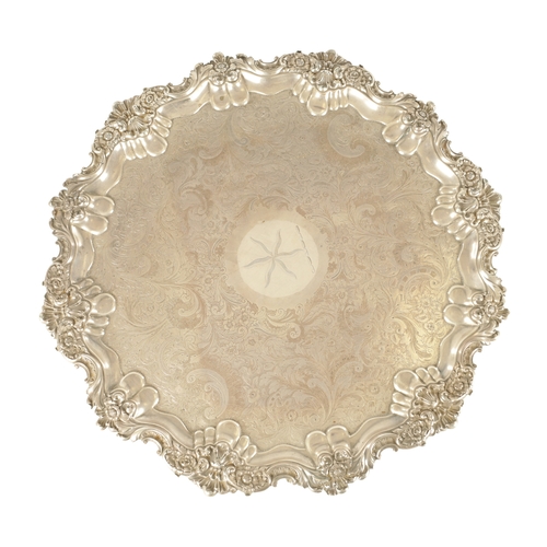 439 - A LARGE 19TH CENTURY OLD SHEFFIELD SIVER-PLATED TRAY with rococo style leaf and shell decorated bord... 