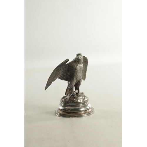 462 - A 19TH CENTURY SILVER PLATED OLD SHEFFIELD INKWELL formed as an eagle with hinged head and raised on... 