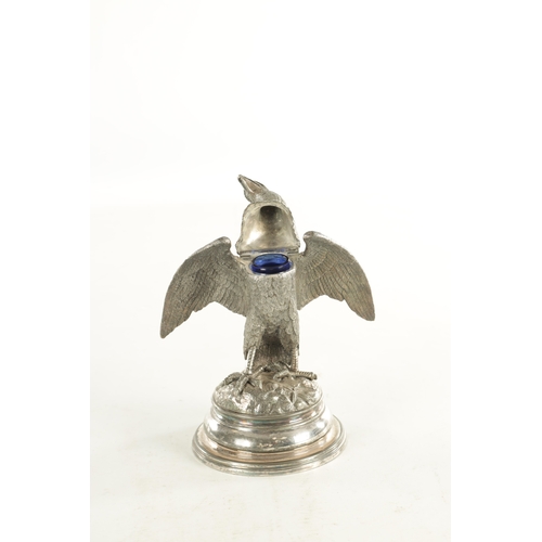 462 - A 19TH CENTURY SILVER PLATED OLD SHEFFIELD INKWELL formed as an eagle with hinged head and raised on... 