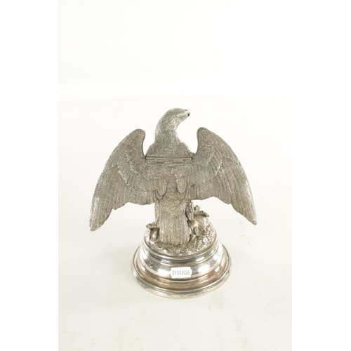 462 - A 19TH CENTURY SILVER PLATED OLD SHEFFIELD INKWELL formed as an eagle with hinged head and raised on... 