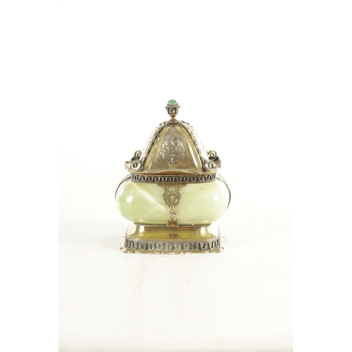 464 - A LATE 19TH CENTURY CONTINENTAL AGATE AND SILVER GILT BOWL AND COVER the bulbous agate body with eng... 