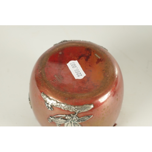 474 - GORHAM CO. SILVER MOUNTED PATINATED COPPER JARDINIERE OF SMALL SIZE the rounded body with crimped ri... 