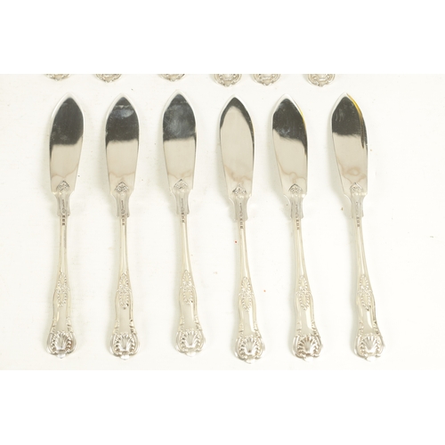 476 - AN ELIZABETH II CASED SET OF 6 SILVER QUEENS PATTERN FISH KNIVES AND FORKS. Birmingham 1959, by Elki... 