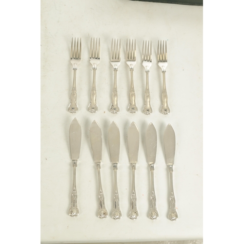 476 - AN ELIZABETH II CASED SET OF 6 SILVER QUEENS PATTERN FISH KNIVES AND FORKS. Birmingham 1959, by Elki... 