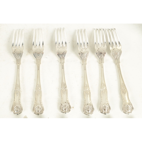 476 - AN ELIZABETH II CASED SET OF 6 SILVER QUEENS PATTERN FISH KNIVES AND FORKS. Birmingham 1959, by Elki... 