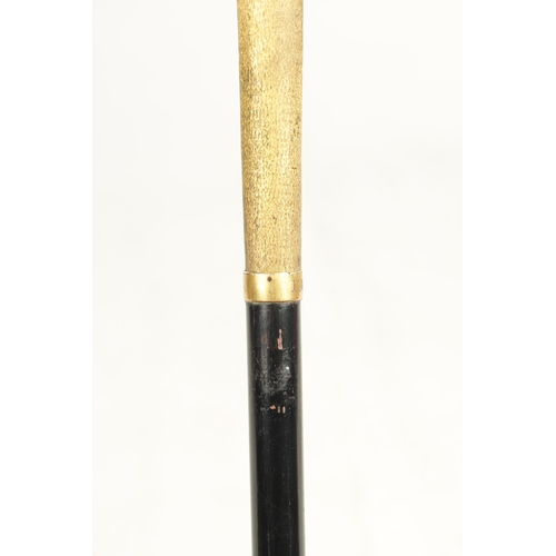 494 - A LATE 19TH CENTURY GILT METAL SWAN'S HEAD WALKING STICK with crook handle having glass eyes and mou... 