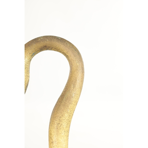 494 - A LATE 19TH CENTURY GILT METAL SWAN'S HEAD WALKING STICK with crook handle having glass eyes and mou... 