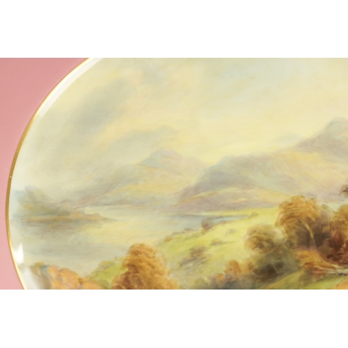 51 - A ROYAL WORCESTER CABINET PLATE PAINTED BY JAMES STINTON depicting a panoramic Lakeland view of Ulls... 