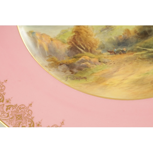 51 - A ROYAL WORCESTER CABINET PLATE PAINTED BY JAMES STINTON depicting a panoramic Lakeland view of Ulls... 